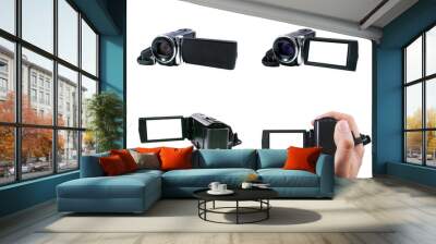 high definition camcorder set with view screen, isolated on whit Wall mural