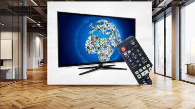 Widescreen high definition TV screen with sphere video gallery. Wall mural