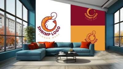 Shrimp logo in the shape of a circle. Wall mural