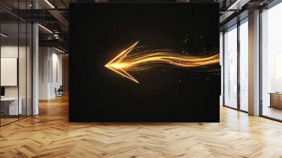 Dynamic glowing arrow made of light trail on black background. Futuristic and energetic abstract design element for presentations and graphics. Wall mural