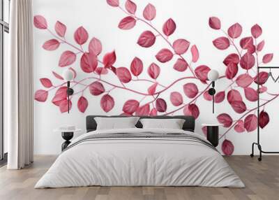 Elegant illustration of pink leaves and branches, perfect for botanical-themed designs and creative projects, isolated on a transparent background. Wall mural