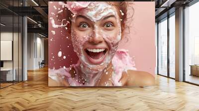 shocked amazed expression with slime on face for ecommerce background
 Wall mural