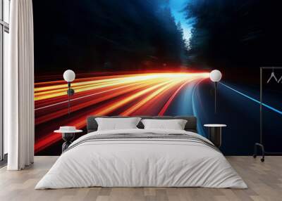 car light trails at night. vehicle leaving long light lines. long exposure image. long exposure ligh Wall mural