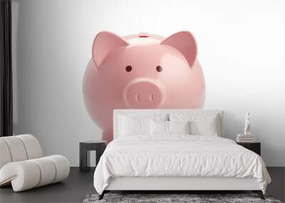 The image shows a pink piggy bank. It is facing the viewer and has a slot for coins on its back. The background is transparent. Wall mural