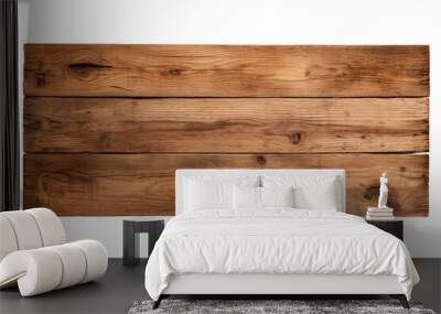 The image shows a rustic wooden table with a dark brown stain Wall mural