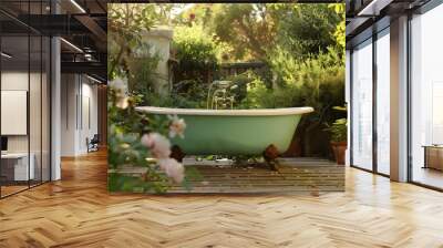 bathtub in an outdoor garden setting Wall mural