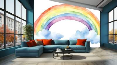 Cute watercolor rainbow illustration isolated on white background. Generative AI Wall mural