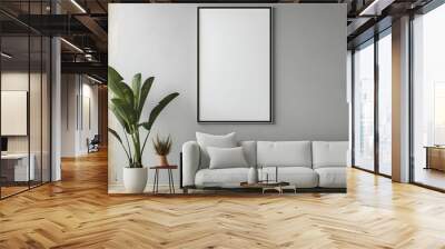 Frame mockup, ISO A paper size. Living room wall poster mockup. Interior mockup with house background. Modern interior design. 3D render Wall mural