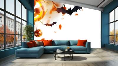 Halloween party background with scary black, white, orange air balloons isolated on white background Wall mural