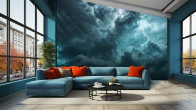 Lightning, thunder cloud dark cloudy sky Wall mural