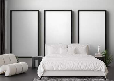 Mockup white poster frame close up on white wall, minimalistic. Modern Room interior,  Generative AI Wall mural