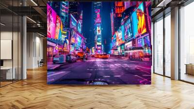 Times Square New York by night with colorful lights
 Wall mural