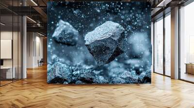 Explosion of flying colorful rocks and crystals with bright light Wall mural