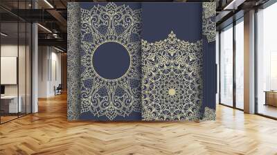 Set of Template greeting card, invitation and advertising banner, brochure.  Collection of design elements, labels, icon, frames for packaging, design of luxury product with mandala. Wall mural