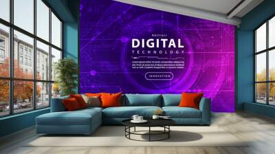 Abstract digital technology futuristic circuit blue pink background, Cyber science tech, Innovation communication future, Ai big data, internet network connection, Cloud hi-tech illustration vector Wall mural