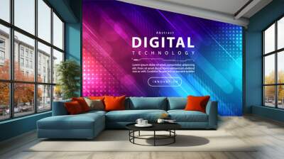 Abstract digital technology futuristic circuit blue pink background, Cyber science tech, Innovation communication future, Ai big data, internet network connection, Cloud hi-tech illustration vector Wall mural