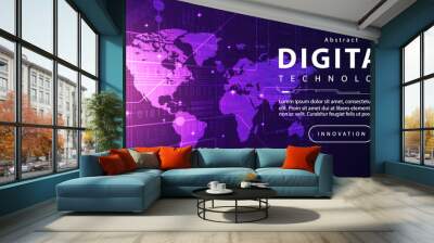 Abstract digital technology futuristic circuit blue purple background, Cyber science tech, Innovation communication future, Ai big data, internet network connection, Cloud hi-tech illustration vector Wall mural