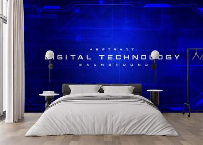 Digital technology banner blue green background concept, cyber technology light effect, abstract tech, innovation future data, internet network, Ai big data, lines dots connection, illustration vector Wall mural