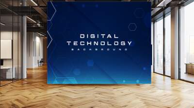 Digital technology banner blue green background concept, cyber technology light effect, abstract tech, innovation future data, internet network, Ai big data, lines dots connection, illustration vector Wall mural