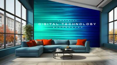 Digital technology banner blue green background concept, cyber technology light effect, abstract tech, innovation future data, internet network, Ai big data, lines dots connection, illustration vector Wall mural