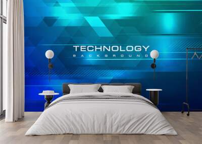 Digital technology banner blue green background concept, cyber technology polygonal, abstract tech, innovation future data, internet network, Ai big data, lines dots connection, illustration vector Wall mural