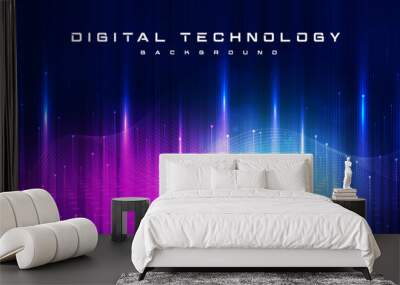 Digital technology banner blue purple background concept, cyber technology circuit, abstract tech, innovation future data internet network, Ai big data, futuristic wifi connection illustration concept Wall mural