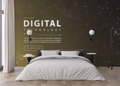 Digital technology banner gold black background concept with technology line light effects, abstract tech, brown yellow illustration vector for graphic design Wall mural