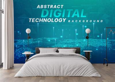 Digital technology banner green blue background concept, cyber technology circuit, abstract tech, innovation future data, internet network, Ai big data, futuristic wifi connection illustration concept Wall mural