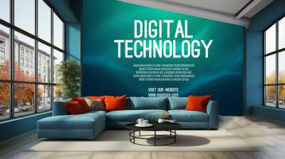 Digital technology banner green blue background concept, cyber technology circuit, abstract tech, innovation future data, internet network, Ai big data, futuristic wifi connection illustration concept Wall mural