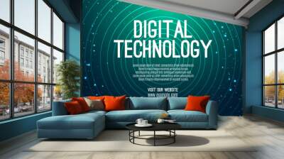 Digital technology banner green blue background concept, cyber technology circuit, abstract tech, innovation future data, internet network, Ai big data, futuristic wifi connection illustration concept Wall mural