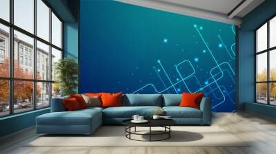 Digital technology banner green blue background concept, cyber technology circuit, abstract tech, innovation future data, internet network, Ai big data, futuristic wifi connection illustration vector Wall mural