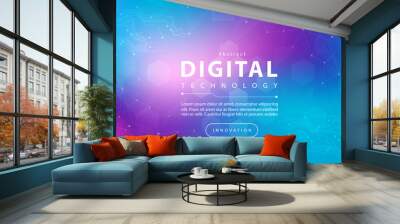 Digital technology banner pink blue background concept, technology purple light effect, abstract tech, innovation future data, internet network, Ai big data, lines dots connection, illustration vector Wall mural