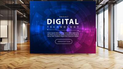 Digital technology banner pink blue background concept with technology light effect, abstract tech, innovation future data, internet network, Ai big data, lines dots connection, illustration vector Wall mural