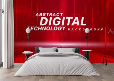 Digital technology futuristic metaverse red background, cyber information, abstract speed connect communication, innovation future meta tech, internet network connection, Ai big data, illustration 3d Wall mural