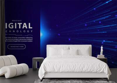 Digital technology internet network speed connection blue background, cyber nano information, abstract science communication, innovation futuristic tech data, Ai big data, lines dots illustration 3d Wall mural