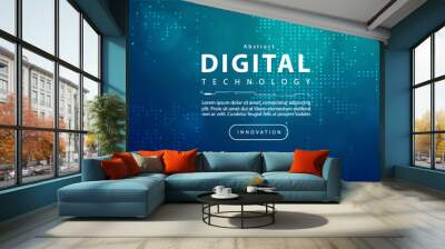 Digital technology internet network speed connection blue green background, cyber nano information, abstract communication, innovation future tech data, Ai big data lines dots, illustration vector 3d Wall mural