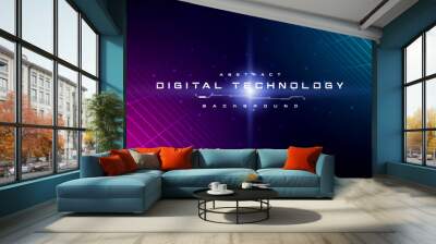 Digital technology metaverse neon blue pink background, cyber information, abstract speed connect communication, innovation future meta tech, internet network connection, Ai big data, illustration 3d Wall mural