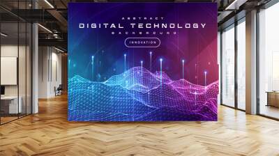 Digital technology metaverse neon blue purple background, cyber information abstract speed connect communication, innovation future meta tech, internet network connection, Ai big data, illustration 3d Wall mural