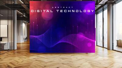 Digital technology metaverse neon blue purple background, cyber information abstract speed connect communication, innovation future meta tech, internet network connection, Ai big data, illustration 3d Wall mural