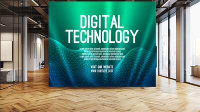 Digital technology speed connect blue green background, cyber nano information, abstract communication, innovation future tech data, internet global network connection, Ai big data, illustration 3d Wall mural