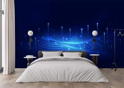 Digital technology speed connect blue green background, cyber nano information, abstract communication, innovation future tech data, internet network connection, Ai big data, line dot illustration 3d Wall mural