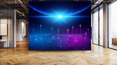 Digital technology speed internet network connection blue purple background, cyber information, abstract speed connect communication, innovation metaverse futuristic tech, Ai big data, illustration 3d Wall mural