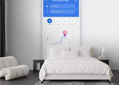 Map GPS navigation app ux ui concept, Mobile map application, Smartphone App search map navigation, Technology map, City navigation maps, City street, gps tracking, Location tracker, Vector Wall mural