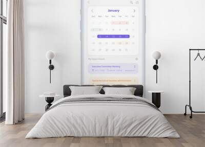 Mobile app calendar planner concept, Appointment calendar template UI UX, Smartphone calendar schedule agenda annual planning meeting application, Calendar events, Activity, Event app, Vector phone Wall mural