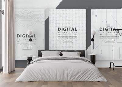 Poster brochure cover banner presentation layout template, technology digital futuristic internet network connection white background, abstract cyber future tech communication, Ai big data science 3d Wall mural