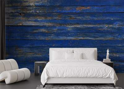 blue wall of old boards with peeling paint Wall mural