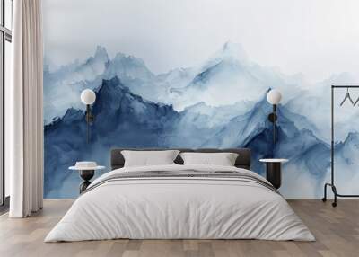 Abstract Blue Watercolor Mountain Range for Calm Serene Backgrounds Wall mural