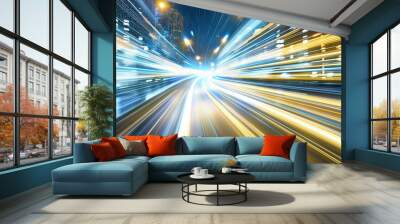 Futuristic Light Speed Background in Blue and Yellow Tones Wall mural