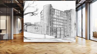 architectural sketch of modern bank building Wall mural