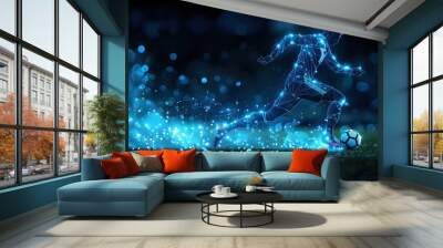 Abstract digital image of a football player with the ball in the moving foot Wall mural